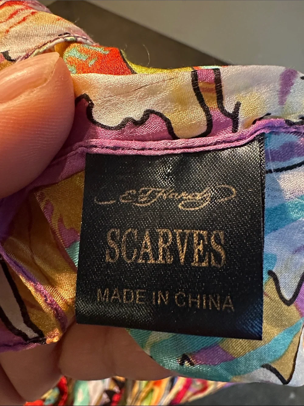 Vintage Ed Hardy  100% Silk Vibrant Multicolor Floral Silk Scarf 🧣